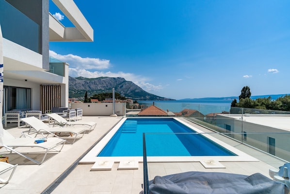 Villa Lapis and amazing sea and mountain views from the pool area