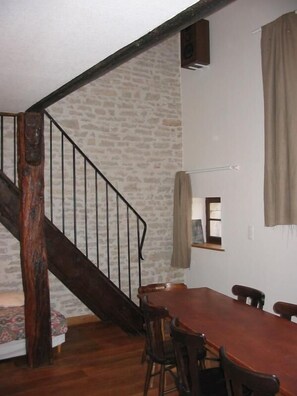 Stairway to the mezzanine in the kitchen