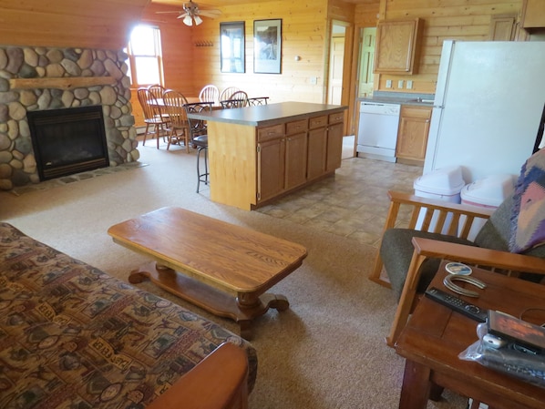 Open floor plan, up north knotty pine near the whitefish chain of lakes