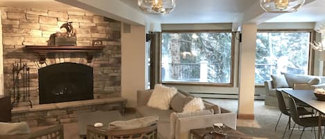 Living Room with view of deck and Gore Creek