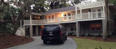 beautiful new front porch and deck.