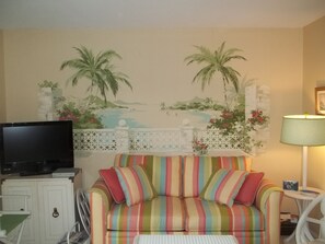 Living area with fold out couch