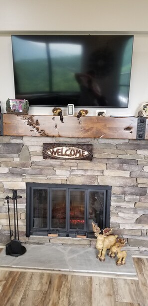 Electric fireplace and 50" flat screen smart tv