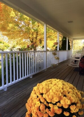 The covered patio provides a peaceful place to enjoy a fall day.