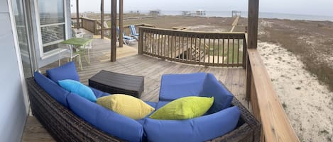 Relax on your deck overlooking beach and your dock. Doggy/kid gates make it easy