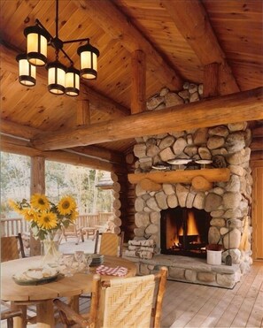 Outdoor deck with fireplace for watching spectacular sunsets