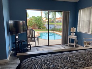 View of pool and pond from Master Bedroom