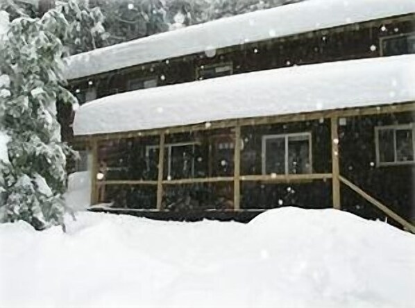 Large Front Porch with large deck for BBQ and lots of yard in the Big Trees