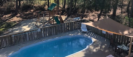 Pool area view from upper level.