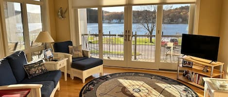 View of Pentwater Lake from the open living/dining/kitchen area