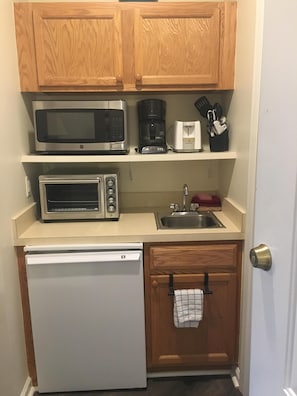  Microwave, fridge, compact oven, 2 burner hotplate, electric fry pan, toaster