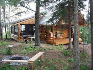 Handscribed log cabin built at Great Lakes School of Log Building in Isabella