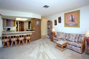 Family room with fold out queen size sleeper sofa