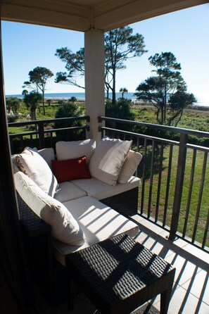 Sectional lounge deck seating.