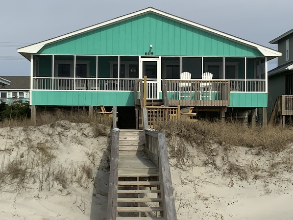 View of the cottage from the beach. 