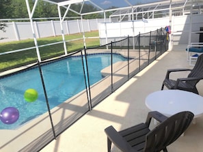 Private pool with child safety fence