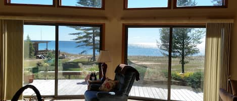 looking out at the lake from the living room