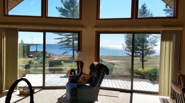 looking out at the lake from the living room