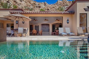 The view from the pool looking into the villa