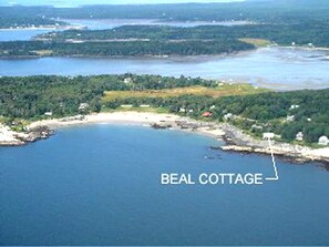 Aerial of Cottage & Private Beach