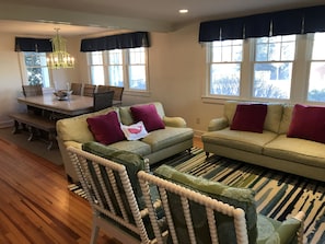 Living room and adjacent dining room