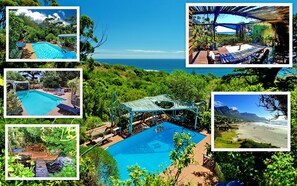 collage of Main house - Studio A 
with view of beach down the road