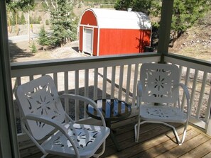 Store your cooler, bicycle, backpack, charcoal, etc.in the red storage building.