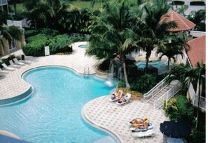 Beautiful waterfall pool with zero entry area