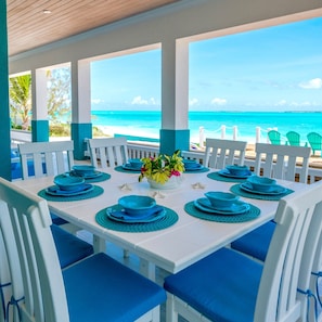 Enjoy dining alfresco while taking in the stunning view. 