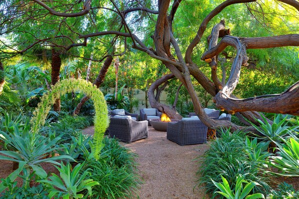 Magical Outdoor Firepit Is Sited Beneath A 90 Year Old Mesquite Canopy.