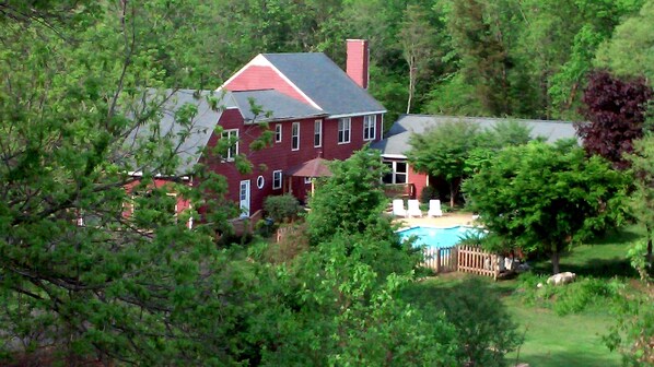 Great view of the Farmhouse and pool