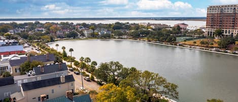 View of Colonial Lake, facing Charmingly Charleston in opposite corner.