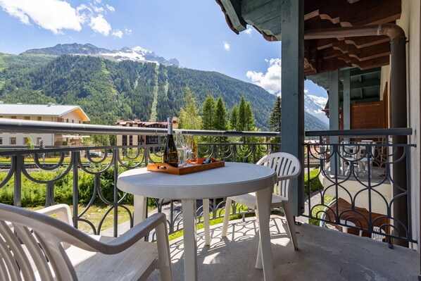 Private balcony with a mountain view