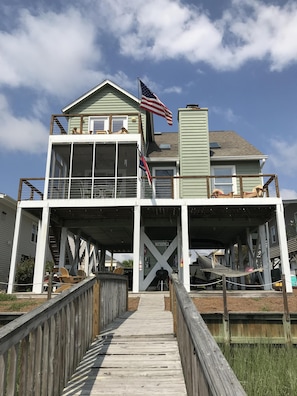 House from dock/canal-cable railings open views (new ramp to dock not shown).