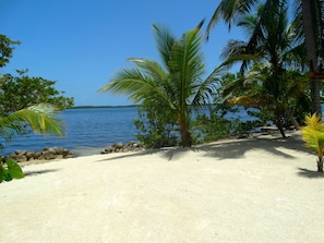 Private sand beach  with Largo Sound and Pennekamp mangrove islands beyond