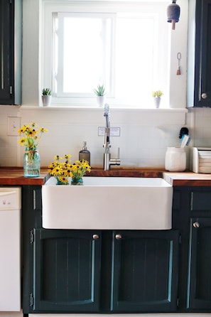 The Kitchen features a soft pantry and fresh eggs from our farm. 