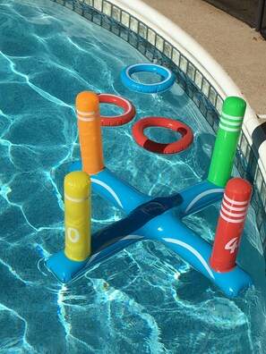 Private heated pool with many fun pool games and floats provided.