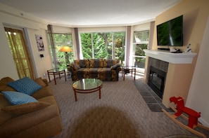 Enjoy the view of evergreen trees in a private setting.