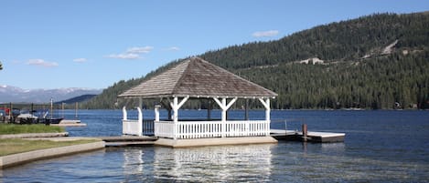 Dock with gazebo at the private beach