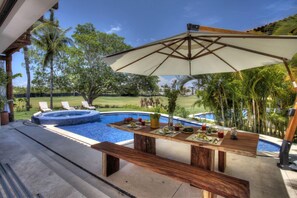Outside dining and private pool/hot tub