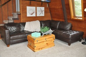 Super comfortable top-grain leather sectional, perfect for lounging