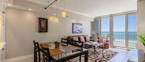 Dining & Living Room looks out at the Beach and Gulf of Mexico