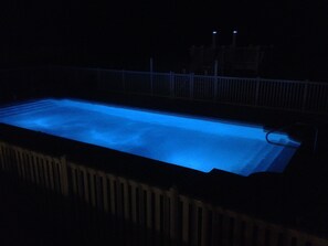 Swim at night with the beautiful blue lights on in the pool!