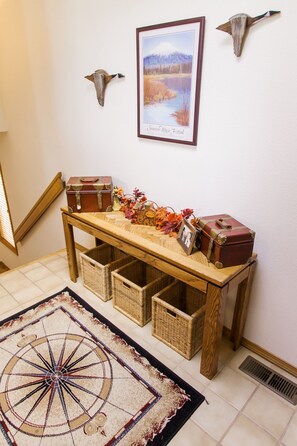 At the front entry you can go down to the bdrms or up to the living area.