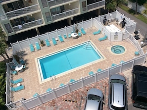 Heated pool and hot tub. Our parking space is directly below