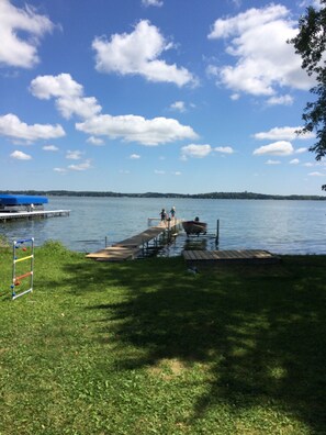 Our 65 ft rustic pier in the water from June until August for your use.