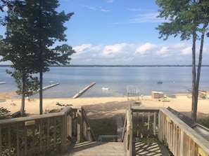 view of the beach from the deck