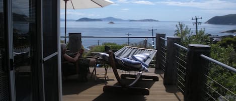 Large deck overlooking King Gorge Sound with its many islands