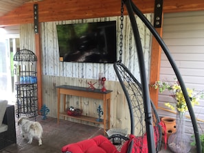 A TV for outdoor enjoyment under the covered patio