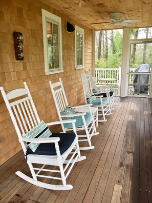 4 porch rocker + two ceiling fans =  never too hot to sit on the porch.